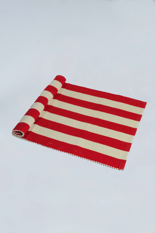 TAPETE RECIFE ALGODÃO CRU E VERMELHO