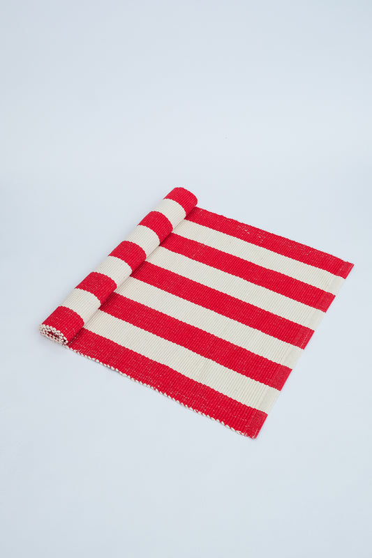 TAPETE RECIFE ALGODÃO CRU E VERMELHO