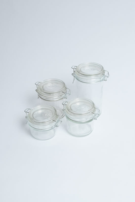 CONJUNTO DE POTES DE VIDRO COM TAMPA HERMÉTICA